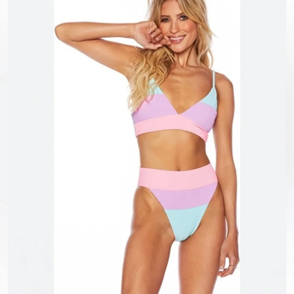 NWOT Beach Riot rizza colorblock bikini bottom pastel blue purple 12077